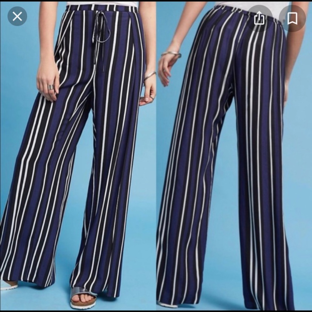 Maeve Navy and White Vertical Stripe Wide-Leg Pants